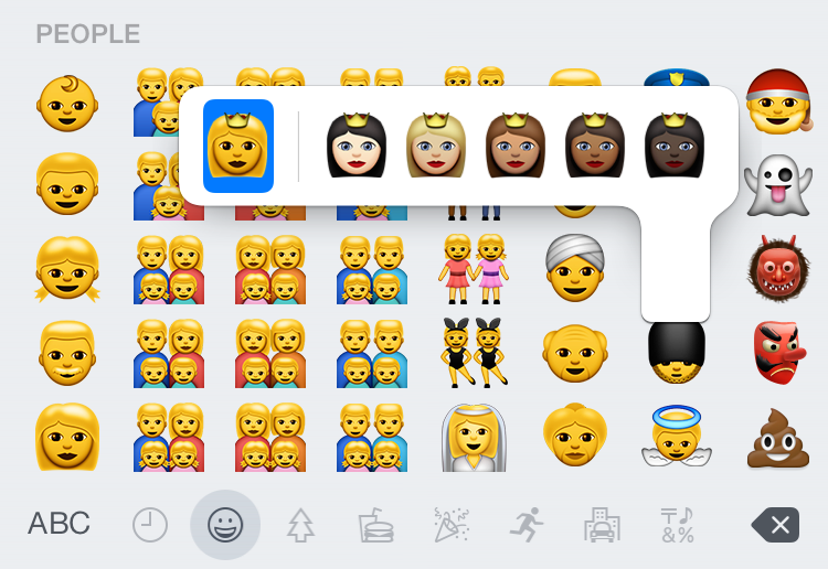 emoji skin tone picker in iOS keyboard
