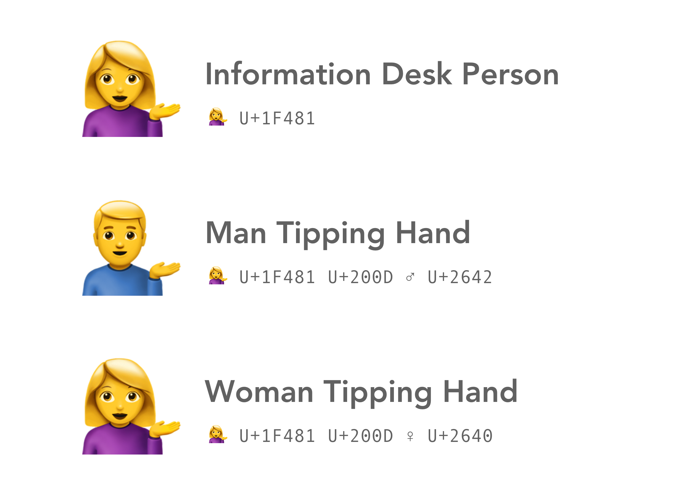 💁 Person tipping hand emojis 💁🏻💁🏼💁🏽💁🏾💁🏿💁‍♂️💁‍♀️