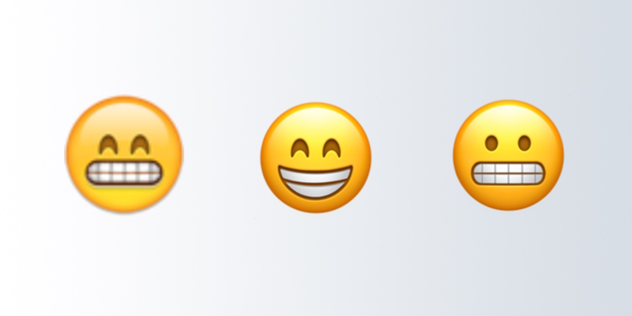 Apple-Beaming-Face-With-Smiling-Eyes-Grimacing-Face-Comparison-Emojipedia