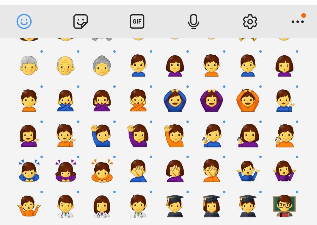 Above: various people emojis as displayed in the Samsung emoji keyboard in ...