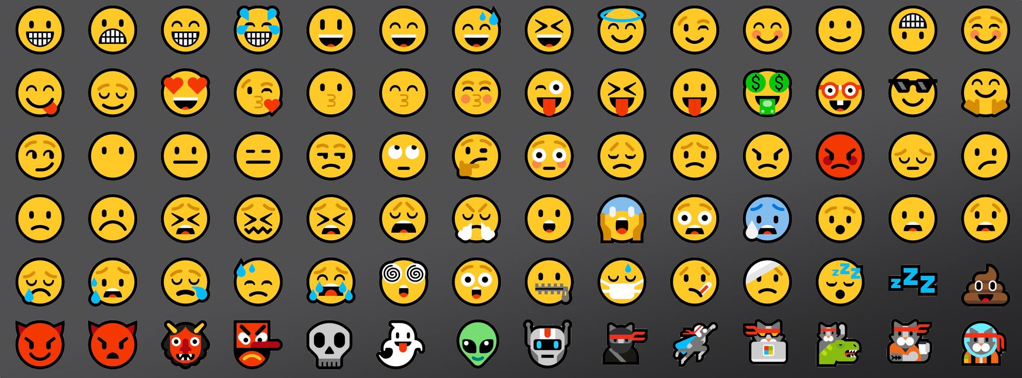 Representação de uma Lista de Emojis disponibilizada pelo Windows 10